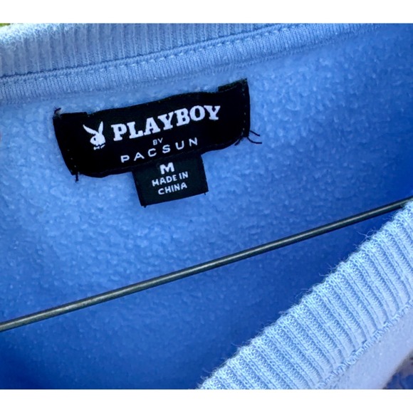 Playboy‎ by PacSun Blue Ombre Crewneck Sweatshirt M Flower Smiley Graphic Logo - Picture 3 of 8